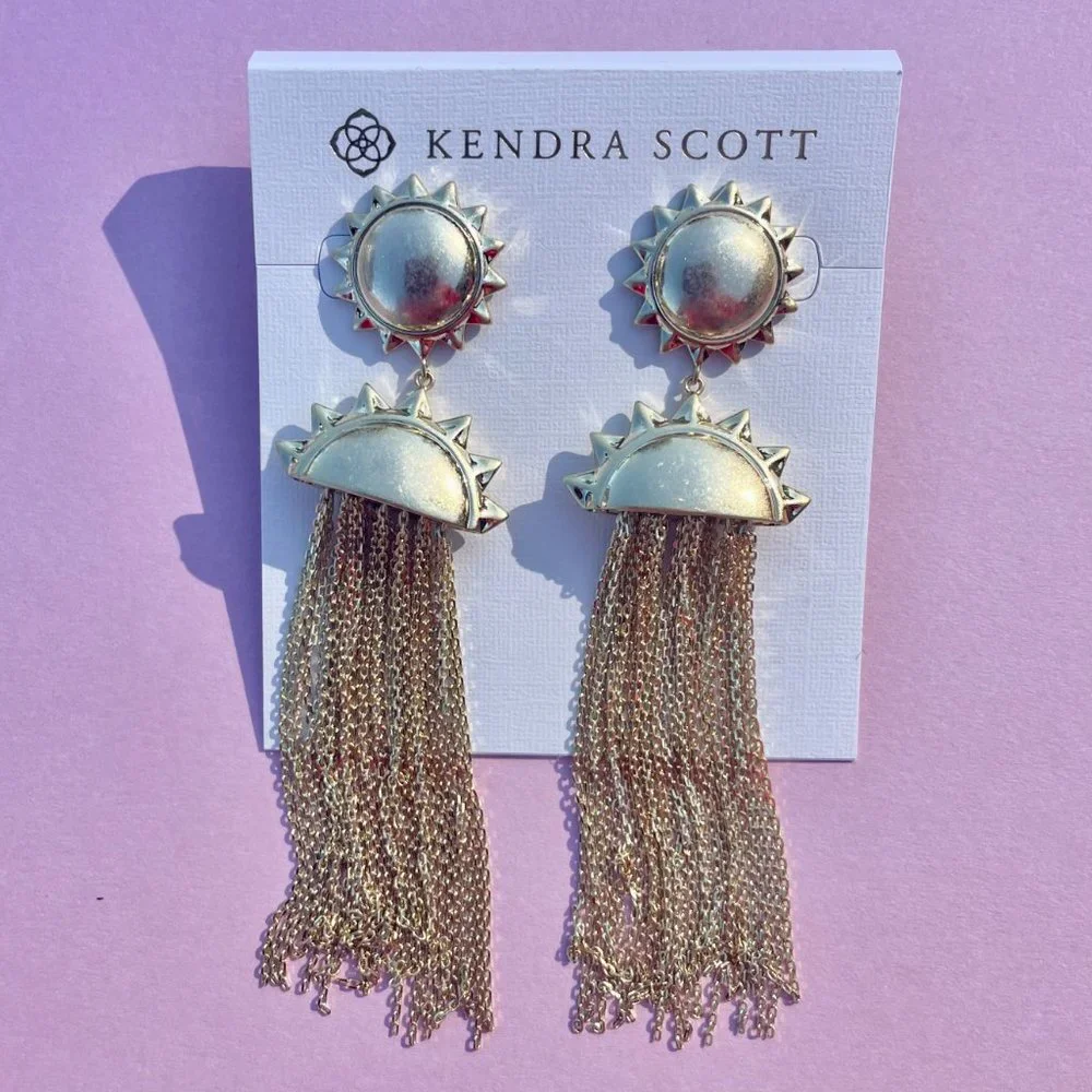 NWT Kendra Scott 14K Gold Plated Sun Earrings with Chain Tassles - Picture 4 of 14